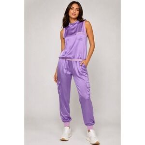 Fate Women's S Purple Lavender Satin Cargo Jogger 2 Pc Set Y2K